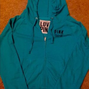 PINK: Turquoise Zip-Up Hoodie, Size - Medium